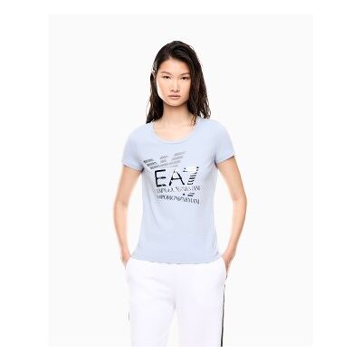 EA7 für Damen. 7W000977_AF10373 Baumwoll-T-Shirt Logo Series mit blauem Strass-Logo (M), Lässig, Baumwolle, Kurzarm EA7 für Damen. 7W000977_AF10373 Baumwoll-T-Shirt Logo Series mit blauem Strass-Logo (M), Lässig, Baumwolle, Kurzarm