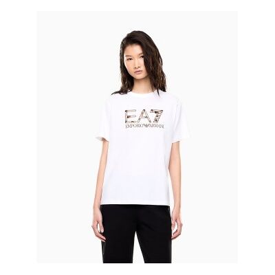 EA7 für Damen. 7W001096_AF21636 Logo Series Strick-T-Shirt weiß (M), Lässig, Baumwolle, Kurzarm EA7 für Damen. 7W001096_AF21636 Logo Series Strick-T-Shirt weiß (M), Lässig, Baumwolle, Kurzarm