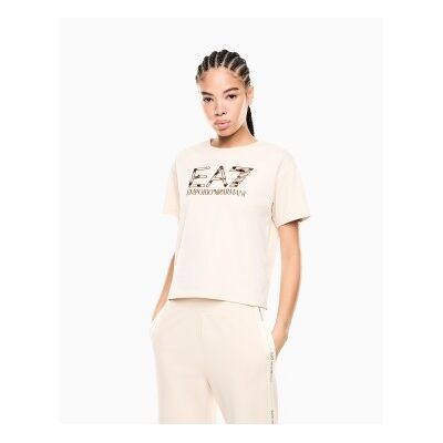 EA7 für Damen. 7W001096_AF21636 Beige Strick-T-Shirt Logo Series (M), Lässig, Baumwolle, Kurzarm EA7 für Damen. 7W001096_AF21636 Beige Strick-T-Shirt Logo Series (M), Lässig, Baumwolle, Kurzarm