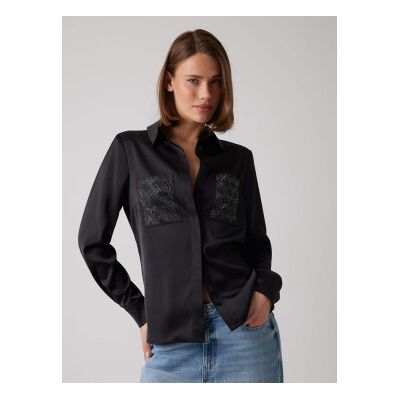 Guess für Damen. W5RH40WFQC2 Regular Fit Hemd schwarz (S), Lässig, Polyester, Langarm Guess für Damen. W5RH40WFQC2 Regular Fit Hemd schwarz (S), Lässig, Polyester, Langarm