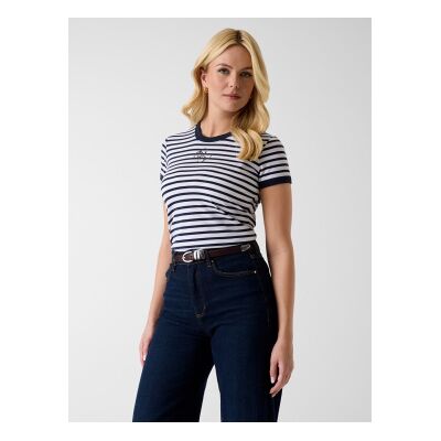 Guess für Damen. W6GI18K3040 Blau gestreiftes T-shirt (XL), Polyester, Kurzarm Guess für Damen. W6GI18K3040 Blau gestreiftes T-shirt (XL), Polyester, Kurzarm