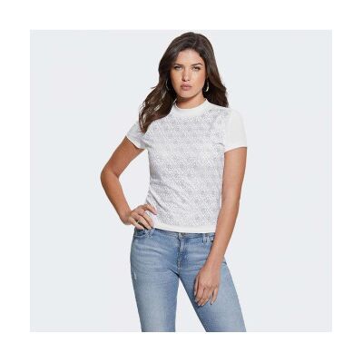 Guess für Damen. W4BI26J1314 T-Shirt mit weißem 4G-Logo (S), Lässig, Baumwolle, Kurzarm Guess für Damen. W4BI26J1314 T-Shirt mit weißem 4G-Logo (S), Lässig, Baumwolle, Kurzarm