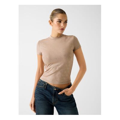 Guess für Damen. W4BI26J1314 T-Shirt mit braunem 4G-Logo (S), Lässig, Baumwolle, Kurzarm Guess für Damen. W4BI26J1314 T-Shirt mit braunem 4G-Logo (S), Lässig, Baumwolle, Kurzarm