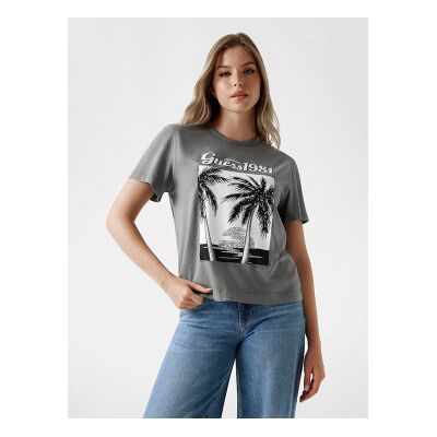 Guess für Damen. W5YI17I3Z14 Graues bedrucktes T-shirt (XS), Lässig, Baumwolle, Kurzarm Guess für Damen. W5YI17I3Z14 Graues bedrucktes T-shirt (XS), Lässig, Baumwolle, Kurzarm