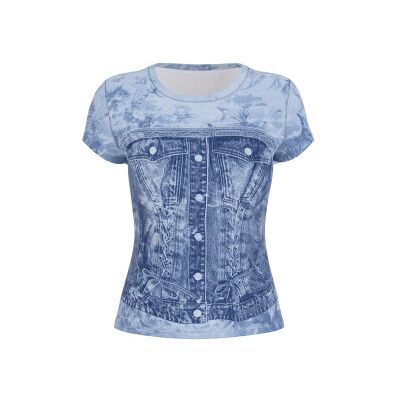 Guess für Damen. W6GI44K3614 Flower Denim R5 Sub T-shirt blau (S), Lässig, Polyester, Kurzarm Guess für Damen. W6GI44K3614 Flower Denim R5 Sub T-shirt blau (S), Lässig, Polyester, Kurzarm