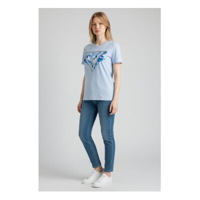 Guess für Damen. W6GI11K3026 Triangel-T-Shirt blau (M), Lässig, Baumwolle, Kurzarm Guess für Damen. W6GI11K3026 Triangel-T-Shirt blau (M), Lässig, Baumwolle, Kurzarm