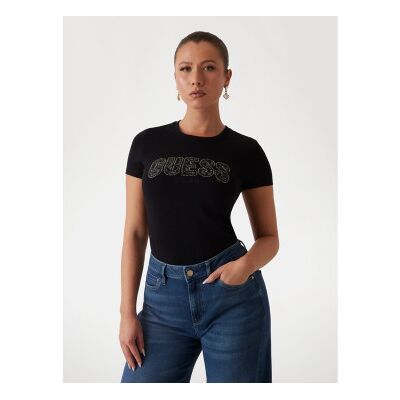 Guess für Damen. W5GI04J1314 Logo-T-Shirt schwarz (S), Lässig, Baumwolle, Kurzarm Guess für Damen. W5GI04J1314 Logo-T-Shirt schwarz (S), Lässig, Baumwolle, Kurzarm