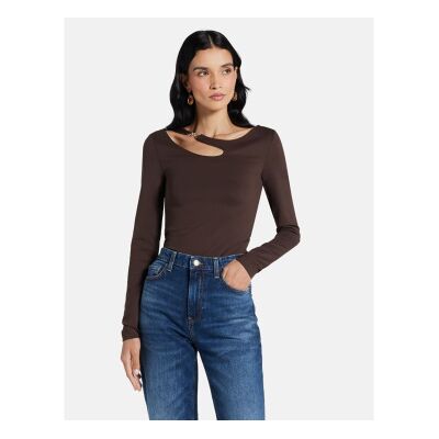 Guess für Damen. W5BP18KC7M2 Top mit Öffnung und brauner Schnalle braun (M), Lässig, Viskose, Langarm Guess für Damen. W5BP18KC7M2 Top mit Öffnung und brauner Schnalle braun (M), Lässig, Viskose, Langarm