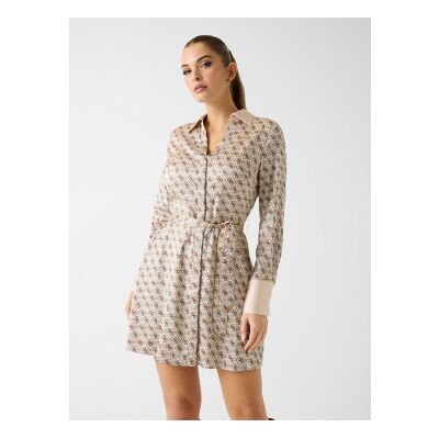 Guess für Damen. W6RK90WF1T2 Blerta Kleid beige (M), Lässig, Polyester, Langarm Guess für Damen. W6RK90WF1T2 Blerta Kleid beige (M), Lässig, Polyester, Langarm