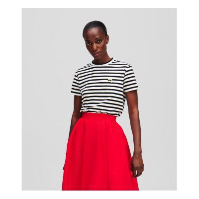 Karl Lagerfeld für Damen. A1W17099 Schwarz-weiß gestreiftes T-Shirt (XS), Lässig, Baumwolle, Kurzarm Karl Lagerfeld für Damen. A1W17099 Schwarz-weiß gestreiftes T-Shirt (XS), Lässig, Baumwolle, Kurzarm