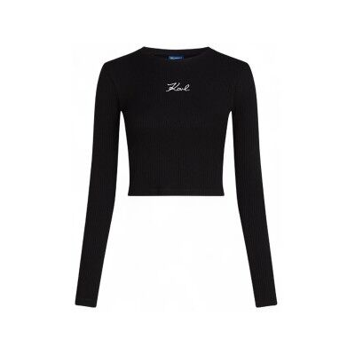 Karl Lagerfeld für Damen. A3W18025 Geripptes T-shirt schwarz (XS), Lässig, Baumwolle, Kurzarm Karl Lagerfeld für Damen. A3W18025 Geripptes T-shirt schwarz (XS), Lässig, Baumwolle, Kurzarm