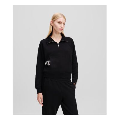 Karl Lagerfeld für Damen. A1W20058 Schwarzer Pullover im Polostil (M), Lässig, Baumwolle Karl Lagerfeld für Damen. A1W20058 Schwarzer Pullover im Polostil (M), Lässig, Baumwolle