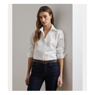 Lauren Ralph Lauren für Damen. 200684553001 Pflegeleichtes Stretch-Hemd weiß (M), Lässig, Baumwolle, Langarm Lauren Ralph Lauren für Damen. 200684553001 Pflegeleichtes Stretch-Hemd weiß (M), Lässig, Baumwolle, Langarm