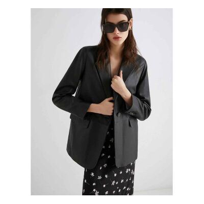 Marella für Damen. 2523446044200 Schwarzer Lederblazer von Icone (44), Lässig Marella für Damen. 2523446044200 Schwarzer Lederblazer von Icone (44), Lässig
