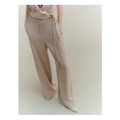 Marella für Damen. 2523136061200 Beigefarbene Satinhose (36), Lässig, Polyester Marella für Damen. 2523136061200 Beigefarbene Satinhose (36), Lässig, Polyester
