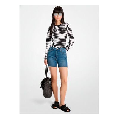 Michael Kors für Damen. MS6520JKWZ Saint-Tropez-T-Shirt weiß, schwarz (M), Lässig, Baumwolle, Langarm Michael Kors für Damen. MS6520JKWZ Saint-Tropez-T-Shirt weiß, schwarz (M), Lässig, Baumwolle, Langarm