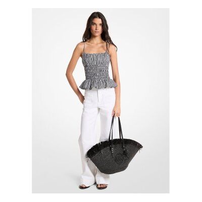 Michael Kors für Damen. MS640ZXKQP Top mit schwarz-weiß karierter Raffung (M), Baumwolle, Ärmellos / Hosenträger Michael Kors für Damen. MS640ZXKQP Top mit schwarz-weiß karierter Raffung (M), Baumwolle, Ärmellos / Hosenträger