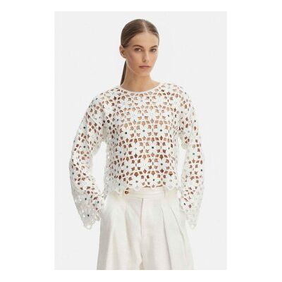 Michael Kors für Damen. MS651ZMKNE Weißes Spitzentop (S), Lässig, Baumwolle, Langarm Michael Kors für Damen. MS651ZMKNE Weißes Spitzentop (S), Lässig, Baumwolle, Langarm