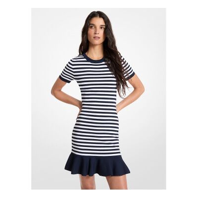 Michael Kors für Damen. MS683CFKVM Kleid mit marineblauem Volant (S), Lässig, Viskose, Kurzarm Michael Kors für Damen. MS683CFKVM Kleid mit marineblauem Volant (S), Lässig, Viskose, Kurzarm