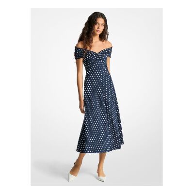 Michael Kors für Damen. MR683GLKA7 Einfarbiges Strickkleid mit marineblauem Tupfenmuster (XS), Lässig, Ärmellos / Hosenträger, Recyceltes Po Michael Kors für Damen. MR683GLKA7 Einfarbiges Strickkleid mit marineblauem Tupfenmuster (XS), Lässig, Ärmellos / Hosenträger, Recyceltes Po