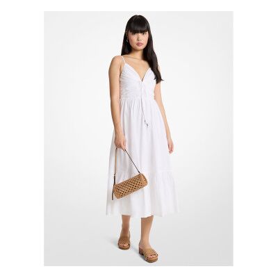 Michael Kors für Damen. MS683DHKLZ Weißes Midikleid aus Baumwollpopeline (XS), Lässig, Baumwolle, Ärmellos / Hosenträger Michael Kors für Damen. MS683DHKLZ Weißes Midikleid aus Baumwollpopeline (XS), Lässig, Baumwolle, Ärmellos / Hosenträger