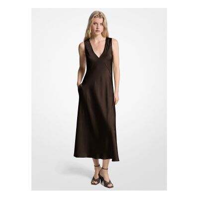 Michael Kors für Damen. MF5839EAYJ Braunes Midikleid aus Satin (XS), Lässig, Ärmellos / Hosenträger, Recyceltes Polyester, Nachhaltig Michael Kors für Damen. MF5839EAYJ Braunes Midikleid aus Satin (XS), Lässig, Ärmellos / Hosenträger, Recyceltes Polyester, Nachhaltig