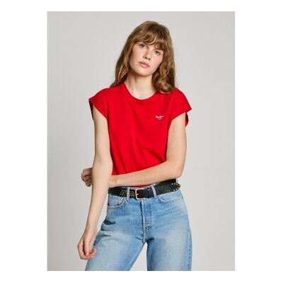 Pepe Jeans für Damen. PL506030 Blooma T-shirt rot (M), Lässig, Baumwolle, Kurzarm Pepe Jeans für Damen. PL506030 Blooma T-shirt rot (M), Lässig, Baumwolle, Kurzarm