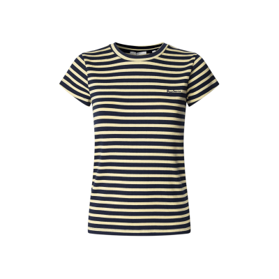Pepe Jeans für Damen. PL5000141 Gestreiftes Merida-T-Shirt navy (S), Lässig, Baumwolle, Kurzarm, Marine Pepe Jeans für Damen. PL5000141 Gestreiftes Merida-T-Shirt navy (S), Lässig, Baumwolle, Kurzarm, Marine