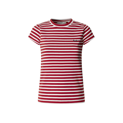Pepe Jeans für Damen. PL5000141 Gestreiftes Merida-T-Shirt rot (S), Lässig, Baumwolle, Kurzarm Pepe Jeans für Damen. PL5000141 Gestreiftes Merida-T-Shirt rot (S), Lässig, Baumwolle, Kurzarm