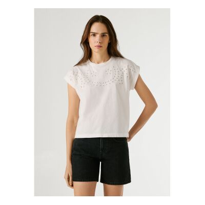 Pepe Jeans für Damen. PL5000137 Mina-T-Shirt weiß (M), Lässig, Baumwolle, Kurzarm Pepe Jeans für Damen. PL5000137 Mina-T-Shirt weiß (M), Lässig, Baumwolle, Kurzarm