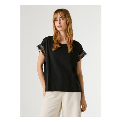 Pepe Jeans für Damen. PL5000143 Nain T-shirt schwarz (S), Lässig, Baumwolle, Kurzarm Pepe Jeans für Damen. PL5000143 Nain T-shirt schwarz (S), Lässig, Baumwolle, Kurzarm