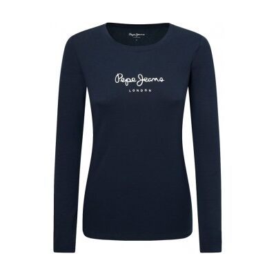 Pepe Jeans für Damen. PL505203 Neu Virginia marinefarbenes T-Shirt (XS), Lässig, Baumwolle, Langarm Pepe Jeans für Damen. PL505203 Neu Virginia marinefarbenes T-Shirt (XS), Lässig, Baumwolle, Langarm