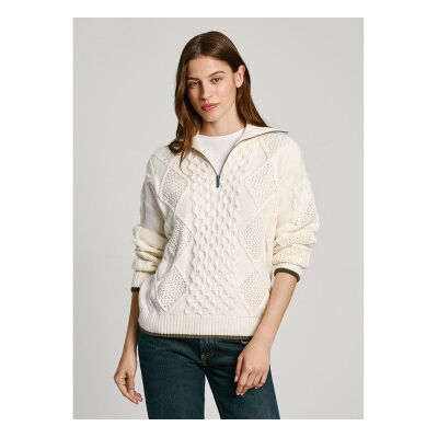 Pepe Jeans für Damen. PL702211 Feen-Pullover weiß (M), Lässig, Baumwolle, Langarm Pepe Jeans für Damen. PL702211 Feen-Pullover weiß (M), Lässig, Baumwolle, Langarm