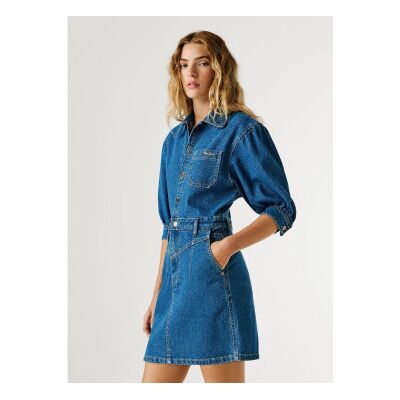 Pepe Jeans für Damen. PL95378494CB Authentisches Gracie-Denim-Kleid (L), Blau, Lässig, Baumwolle Pepe Jeans für Damen. PL95378494CB Authentisches Gracie-Denim-Kleid (L), Blau, Lässig, Baumwolle