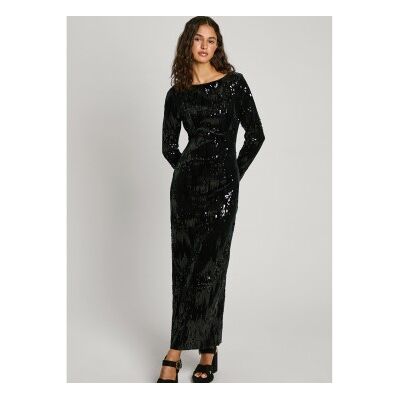 Pepe Jeans für Damen. PL953636 Anastasia Kleid schwarz (S), Lässig, Party, Polyester, Langarm Pepe Jeans für Damen. PL953636 Anastasia Kleid schwarz (S), Lässig, Party, Polyester, Langarm