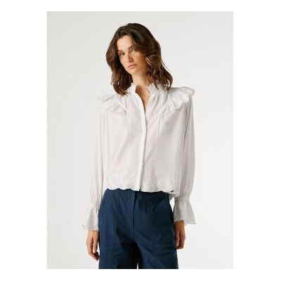 Pepe Jeans für Damen. PL3051401 Bella weißes Hemd (S), Lässig, Baumwolle, Klassisch, Langarm Pepe Jeans für Damen. PL3051401 Bella weißes Hemd (S), Lässig, Baumwolle, Klassisch, Langarm