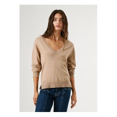 Pepe Jeans für Damen. PL7000091 Coraline V beige Pullover (M), Lässig, Baumwolle Pepe Jeans für Damen. PL7000091 Coraline V beige Pullover (M), Lässig, Baumwolle