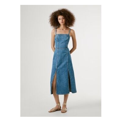 Pepe Jeans für Damen. PL953767 Kleid Elodie blau (S), Lässig, Baumwolle, Ärmellos / Hosenträger Pepe Jeans für Damen. PL953767 Kleid Elodie blau (S), Lässig, Baumwolle, Ärmellos / Hosenträger