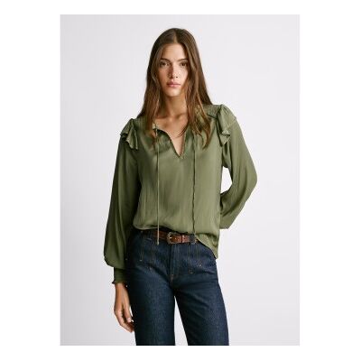 Pepe Jeans für Damen. PL3051286 Bluse Miriam grün (L), Lässig, Polyester, Langarm Pepe Jeans für Damen. PL3051286 Bluse Miriam grün (L), Lässig, Polyester, Langarm