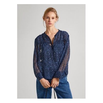 Pepe Jeans für Damen. PL304831 Clementine marineblaue Bluse (XS), Lässig, Polyester, Langarm Pepe Jeans für Damen. PL304831 Clementine marineblaue Bluse (XS), Lässig, Polyester, Langarm