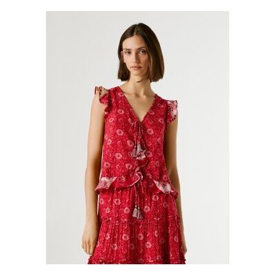 Pepe Jeans für Damen. PL3051410 Oben Kristallrot (S), Lässig, Baumwolle, Ärmellos / Hosenträger Pepe Jeans für Damen. PL3051410 Oben Kristallrot (S), Lässig, Baumwolle, Ärmellos / Hosenträger
