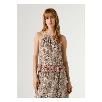 Pepe Jeans für Damen. PL3051416 Popeline Neckholder Bluse beige (S), Lässig, Baumwolle, Ärmellos / Hosenträger Pepe Jeans für Damen. PL3051416 Popeline Neckholder Bluse beige (S), Lässig, Baumwolle, Ärmellos / Hosenträger