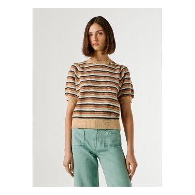 Pepe Jeans für Damen. PL7000139 Kamia Lurex Pullover beige (M), Lässig, Baumwolle, Kurzarm Pepe Jeans für Damen. PL7000139 Kamia Lurex Pullover beige (M), Lässig, Baumwolle, Kurzarm