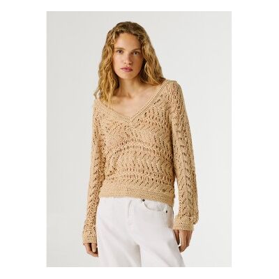 Pepe Jeans für Damen. PL7000113 Beigefarbener Kiana-Pullover (L), Lässig, Acryl Pepe Jeans für Damen. PL7000113 Beigefarbener Kiana-Pullover (L), Lässig, Acryl