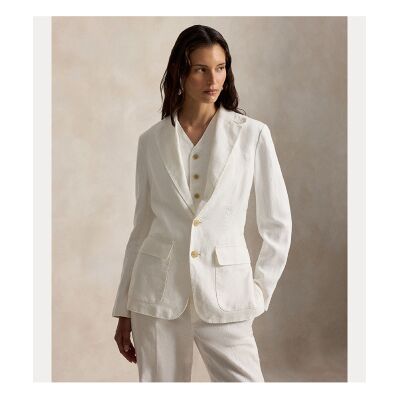 Polo Ralph Lauren für Damen. 211B14270001 Blazer aus Leinen mit einreihigem weißem Knopfverschluss (36), Lässig, Klassisch Polo Ralph Lauren für Damen. 211B14270001 Blazer aus Leinen mit einreihigem weißem Knopfverschluss (36), Lässig, Klassisch