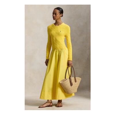 Polo Ralph Lauren für Damen. 211A96349003 Baumwollkleid mit gelben Achten im Mieder (S), Lässig, Baumwolle, Langarm Polo Ralph Lauren für Damen. 211A96349003 Baumwollkleid mit gelben Achten im Mieder (S), Lässig, Baumwolle, Langarm