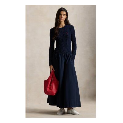 Polo Ralph Lauren für Damen. 211A96349004 Baumwollkleid mit marineblauem Achter-Mieder (S), Lässig, Baumwolle, Langarm Polo Ralph Lauren für Damen. 211A96349004 Baumwollkleid mit marineblauem Achter-Mieder (S), Lässig, Baumwolle, Langarm