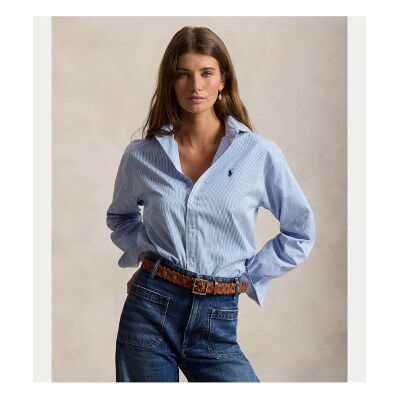 Polo Ralph Lauren für Damen. 211910743508 Blau gestreiftes Baumwollhemd (M), Lässig, Baumwolle, Langarm Polo Ralph Lauren für Damen. 211910743508 Blau gestreiftes Baumwollhemd (M), Lässig, Baumwolle, Langarm