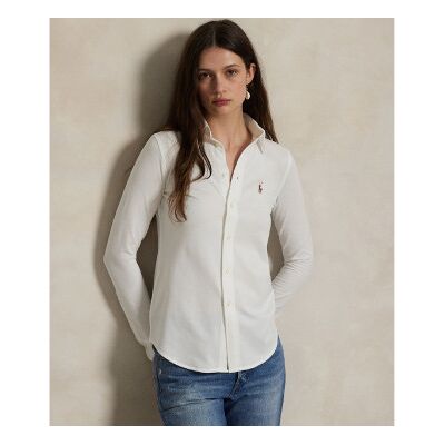 Polo Ralph Lauren für Damen. 211664427003 Schmal geschnittenes Oxford-Hemd aus weißem Baumwolljersey (S), Lässig, Baumwolle, Langarm Polo Ralph Lauren für Damen. 211664427003 Schmal geschnittenes Oxford-Hemd aus weißem Baumwolljersey (S), Lässig, Baumwolle, Langarm