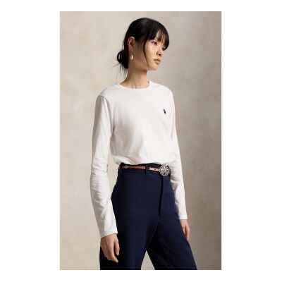 Polo Ralph Lauren für Damen. 211B14604006 Classic Fit T-Shirt aus weißem Baumwollstrick (S), Lässig, Baumwolle, Langarm Polo Ralph Lauren für Damen. 211B14604006 Classic Fit T-Shirt aus weißem Baumwollstrick (S), Lässig, Baumwolle, Langarm